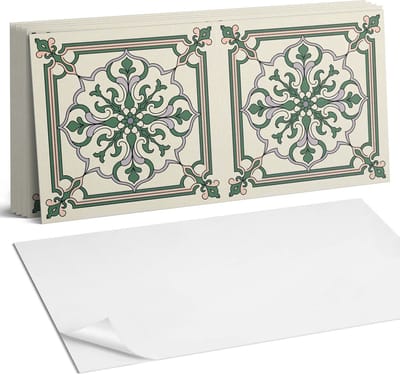Coloray Plaktegels - Bloemenpatroon met ornamenten Wandtegel Zelfklevend - 60 cm x 30 cm - Groente Plaktegels - 6 stuks - Rechthoek PVC Tegels - Plaktegels Keuken - Zelfklevende Vloertegels Badkamer - Vinyl Tegels - Zelfklevende Wandtegels