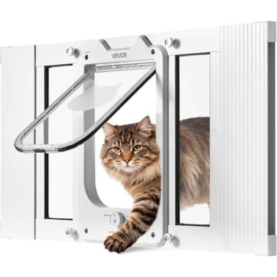 VEVOR Kattenluik/kattendeur, verstelbaar voor raambreedtes (584-711 mm), weerbestendig huisdierluik met 4 veilige vergrendelingsstanden, aluminium frame, helder glas en magnetische sluiting, wit