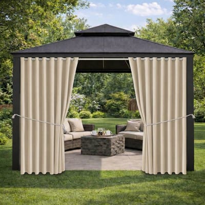 Qelus 1 Stuk Extra Breed Buitengordijn Waterdicht 180cm - Outdoor Gordijn Verduisterend - Weerbestendig Balkongordijn - Rideau Extérieur Imperméable - 180x213cm - Beige