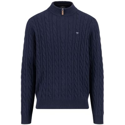 Fynch-Hatton Trui Troyer Zip Cable Knit Supersoft Cotton Navy / male