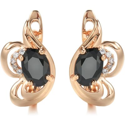 Dames Oorbellen Mode Luxe Roségoud Holle Bloemen Zwart Natuurlijke Zirkonia Druppeloorbellen Bruiloft Sieraden beige
