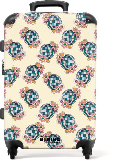 NoBoringSuitcases.com - Grote koffer - Retro disco bal boekt patroon kleurrijk - Kinderkoffer geschikt voor jongen en meisjes - Reiskoffer met 4 wielen - Trolley op wieltjes - Rolkoffer groot kinderen - 72 liter - Ruimbagage valies 20kg