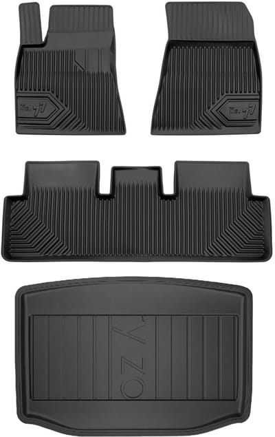 Frogum Voordeelset - Premium Automatenset No.77 + Dry Zone Kofferbakmat - Geschikt voor Tesla Model 3 Sedan (vanaf 2017) - Onderste kofferbak (Trunk Storage) - TPE Rubber - Zwart