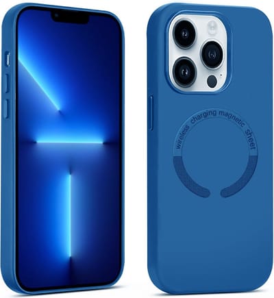 Magnetische Liquid Silicone Hoesje Geschikt voor: iPhone 14 Pro Max - Compatibel met MagSafe - Krasbestendige achterkant - Backcover - Donkerblauw