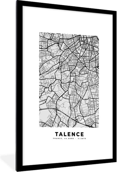 Fotolijst incl. Poster - Talence - Plattegrond - Frankrijk - Kaart - Stadskaart - 60x90 cm - Posterlijst