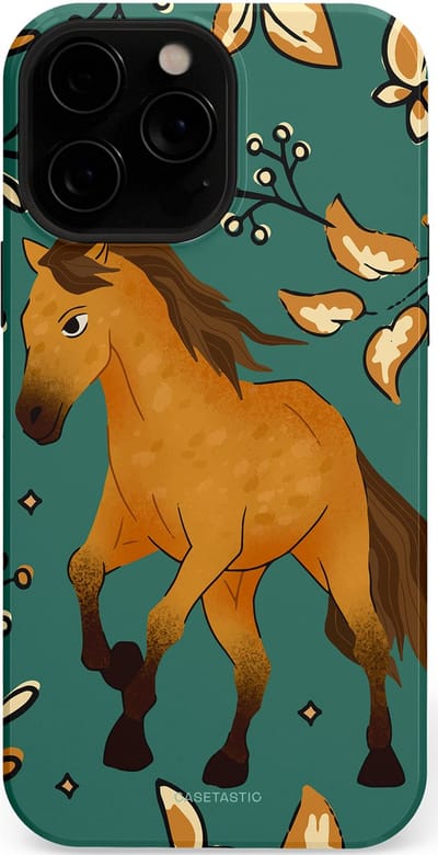 Casetastic Hoesje Geschikt voor Apple iPhone 13 Pro Magsafe - Stijlvolle Beschermende Duo-layer Case - Groene bruine Paarden elegantie - Paris