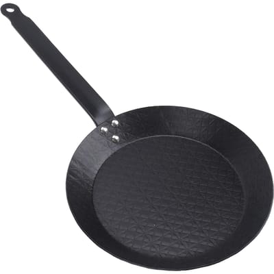 Koekenpan van koolstofstaal met anti-aanbaklaag, rookvrij, comfortabele grip, voor binnen- en buitenkoken, voor steak, ei, vis, groente L black