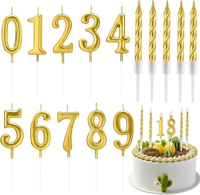 Cijferkaarsen 20 Stuks - Gouden Nummerkaarsen 0-9 - Elegante Decoratie voor Verjaardag - ShopVlot