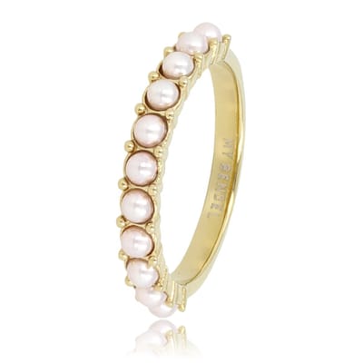 My Bendel - Goudkleurige Aanschuifring met Kleine Roze Parels - Goudkleurige Aanschuifring - Kleine Roze Parels - Tijdloze Elegantie - met Luxe Cadeauverpakking | Sieraden Voor Dames | Maat 16.00 Mm / Maat 50