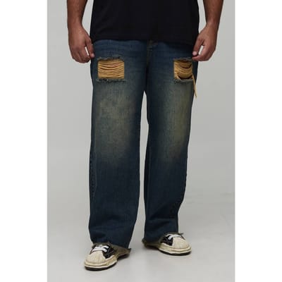 Plus gescheurde ruwe zoom stonewash jeans met losse pasvorm | Size 40
