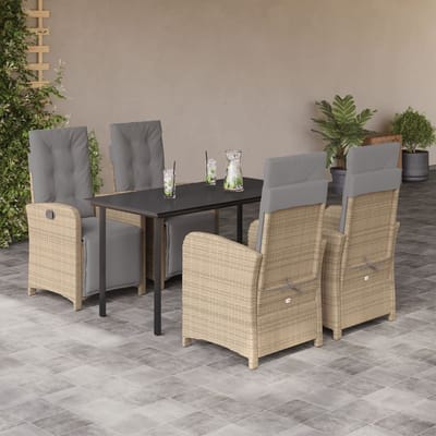 vidaXL - 5-delige - Tuinset - met - kussens - poly - rattan - beige