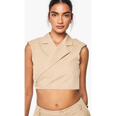 boohoo Dames Marl Schouderpad Tie Detail Vest | Mokka | Maat: 40