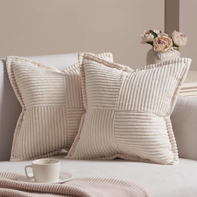 Kussenhoezen 50 x 50 cm, Beige Corduroy Decoratie voor Woonkamer en Kinderkamer, Set van 2, Dubbelzijdig en Zacht voor Sofa en Bed