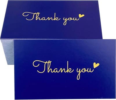 100 Kleine Bedankkaartjes met Gouden Hartjes - Marineblauw Ansichtkaarten voor Alle Gelegenheden