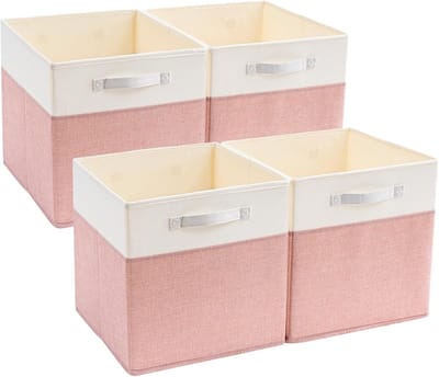 Famanu – Stoffen opbergkubussen set van 4 - 25x25x25 cm - compacte opbergmanden voor kast en - roze crème wit
