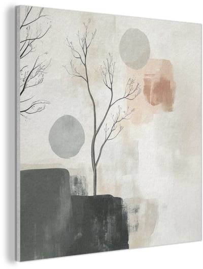 Akoestisch wandpaneel 80x80 cm - Vilt schilderij Wabi sabi - Beige - Plant - Akoestische panelen - Geluidsdempende wanddecoratie - Geluidsisolatie woonkamer - Muurdecoratie geluidspanelen