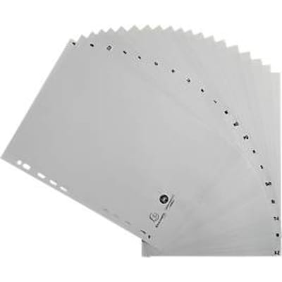 Indexen Exacompta 1720B, formaat A4, universele perforatie, tabbladen A-Z, B 225 x H 297 mm, Blauwe Engel, gerecycleerde kunststof, grijs