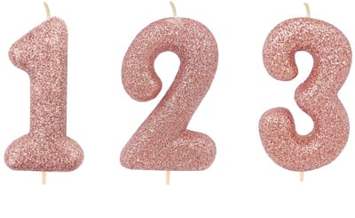 CREATIVE PARTY - Kaars op prikker cijfer roségoud glitter 7 cm voor taart