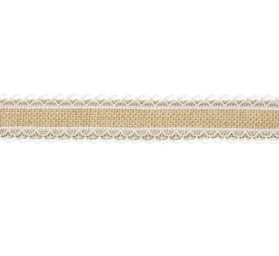 PARTYDECO - Natuurlijk jute lint met kanten rand 4 cm x 5 m voor rustieke bruiloft