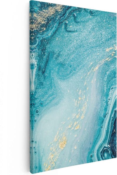 Artaza Canvas Schilderij Marmer Turquoise - 20x30 cm - Klein - Wanddecoratie Abstract - Muurdecoratie Goud - Kamer Accessoires