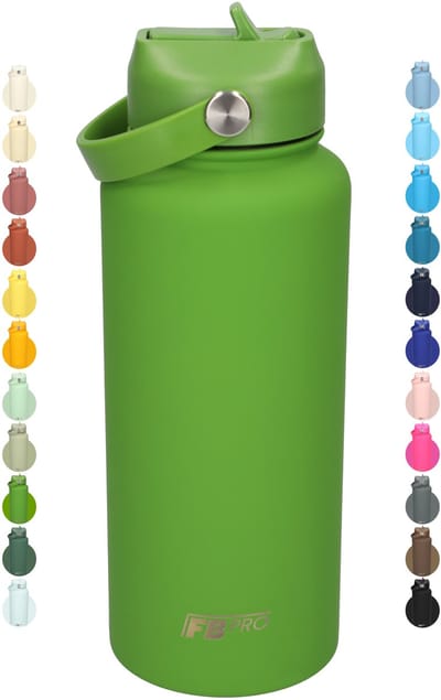 Thermos waterfles 1 liter - Isolerende Waterfles met Draaibare Drinktuit - Houdt Koud Drinken Écht KOUD - Leaf Green - Drinkfles voor Volwassenen met Handvat - Leaf green