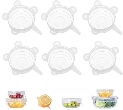 Famanu - Deksels voor yoghurtbekers, siliconen deksel, rekbaar, siliconen deksel voor kommen, rond, 6,5 cm, universeel deksel voor kommen, bekers, blikjes, fruit, 6 stuks