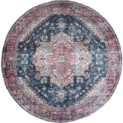 Vloerkleed Nora Rood Rond ø120 cm - Laagpolig Vloerkleed – Vintage / Klassiek Design