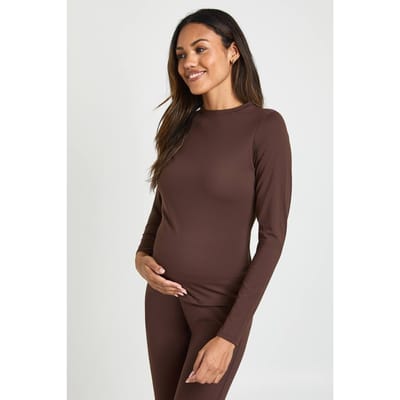boohoo Dames Zwangerschapstop, superzacht en vormgevend, met lange mouwen | Coffee | Maat: 8