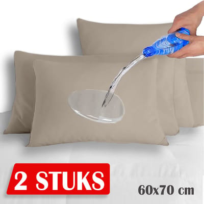 2x Kussenbeschermer Waterproof Taupe- 60x70 - Antibacteriëel Kussenbeschermer - Waterdichte Kussen Beschermer - Vocht beschermend - Met rits - Incontinentie Kussenbeschermer - Waterdichte kussensloop