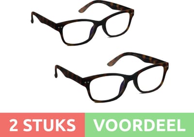 Computer bril - tortoise rechthoekig sterkte +1.0 - 2 stuks - blauw licht filter - blue blocker leesbril