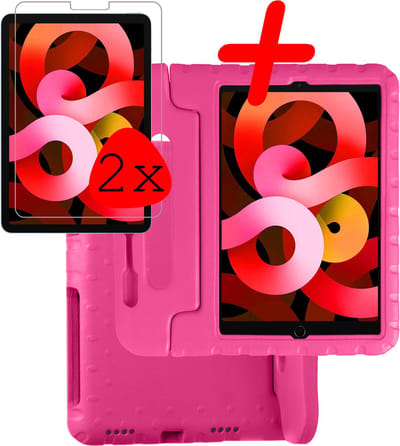 Hoesje Geschikt voor Apple iPad Air 5 (2022) - 10.9 inch - 5e Generatie - M1 - Met 2x Screenprotector - Kinderhoes Shockproof Bumper - Kidsproof Case - Tablet Hoes - Kinder Hoes Cover - Roze