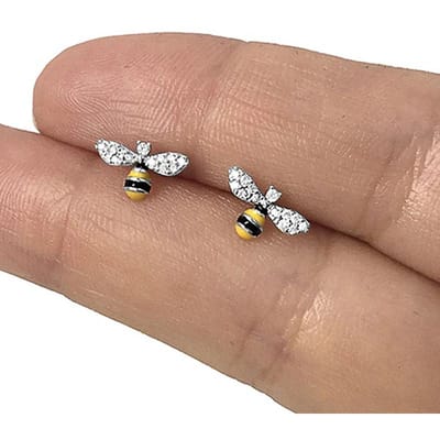 Boucles d'oreilles Huitan Abeille Mielleuse Drôle Goujons d'Oreille pour Femmes Boucles d'oreilles Abeille Jaune Délicates Accessoires Exquis pour Fille Cadeau Bijoux Mode beige