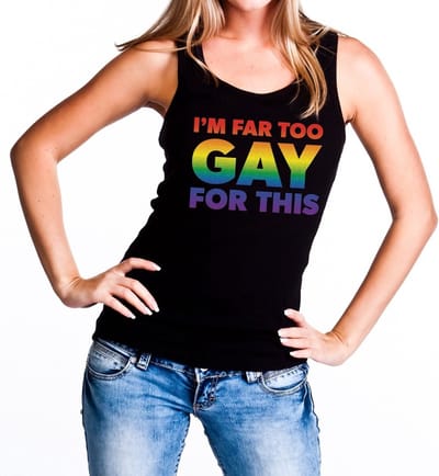 I am far too gay for this regenboog gaypride tanktop - zwart regenboog singlet voor dames - gaypride S