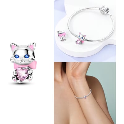 Klassiek Echt Koper Roze Schattige Kat Zirconia Hangers Paarse Magische Hoed Kat Kralen Passend op Armbanden Vrouwen Sieraden Knutselen DoeHetZelf Cadeaus