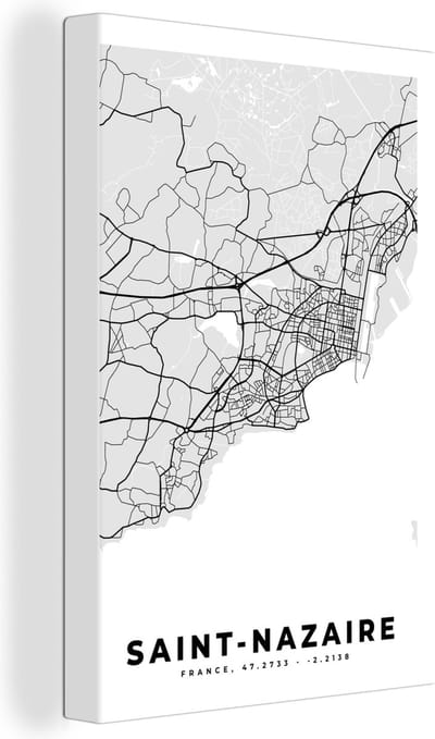 Canvas Schilderij Frankrijk - Plattegrond - Kaart - Saint-Nazaire - Stadskaart - 20x30 cm - Wanddecoratie