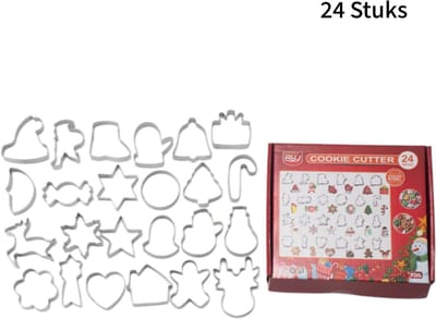 24 stuks - Roestvrijstalen kerst koekjesvormen - Feestelijk thema - Voor bakken en DIY - Sneeuwman en kerstboom - Scherp en duurzaam - Zilver
