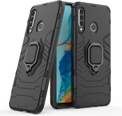 Coverup Hoesje - Geschikt voor Huawei P30 Lite Hoesje - Coverup Ring Kickstand Back Cover - Zwart