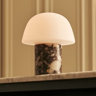 Tavellio Maes Draadloze Tafellamp – H24 – Calacatta Viola Marmer en Glas – Tot 100 uur