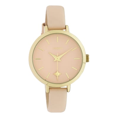 OOZOO Timepieces - Goudkleurige horloge met zacht roze leren band - C10386