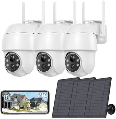 2K zonne-energie bewakingscamera voor buiten, 355°/90° draaibaar, buitencamera, accu, kleuren-nachtzicht, personen-/bewegingsdetectie, draadloze WLAN IP-camera 3pcs