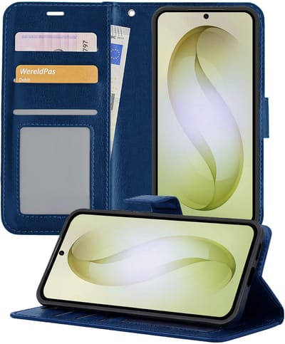 Hoesje - Met Pasjeshouder - Geschikt voor Samsung Galaxy S26 - Luxe Bookcase Portemonee - Flip Case - Kunstleer Book Case - Flipcase - Book Cover - Walletcase - Portemonneehoes - Telefoonhoesjes - Donkerblauw