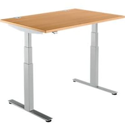 Schäfer Shop  Select Bureautafel DRIVE UP 2, T-poot, rechthoek, tweetraps elektrisch in hoogte verstelbaar, B 1200 mm, beuken/blank aluminium