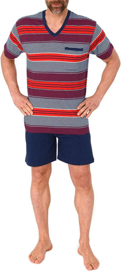 Normann herenpyjama Shorty met korte mouwen in een gestreepte look - ook in grote maten