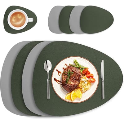4/8-delige Set Placemats met Onderzetter PU Leer Scandinavische Stijl Tafelgerei Pad Koffietafel Antislip Waterdicht Afwasbaar Keukenmatten 8pc mat and coaster