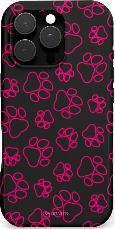 Casetastic hoesje geschikt voor Apple iPhone 16 Pro - MagSafe - Dubbellaagse bescherming - Neon pootjes - Fashion Case - Zwart Bordeaux