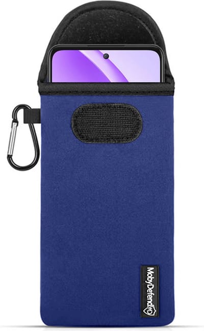 MobyDefend Hoesje - Geschikt voor Oppo A80 5G - Neopreen Pouch Met Karabijnhaak - Insteek - Riemlus - Blauw