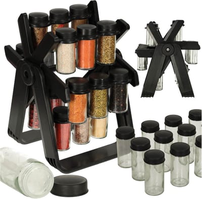Playos® - Draaibaar Kruidenrek - Inclusief 18 Kruidenpotjes - Zwart - Kruiden Organizer - Kruiden Carrousel - Keuken Organizer