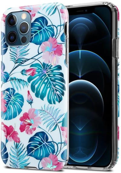 Cadorabo Hoesje geschikt voor Apple iPhone 12 PRO MAX in SCHILDPAD BLADEN - Beschermhoes gemaakt van TPU siliconen Case Cover met bloemenmotief