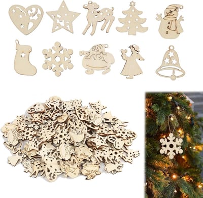 Houten kerstdecoratie set 100 stuks - houten hangers - 10 verschillende stijlen - perfect voor jouw kerstboom - SnelShoppen