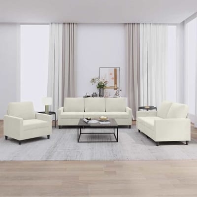 vidaXL - 3-delige - Loungeset - met - kussens - fluweel - crèmekleurig